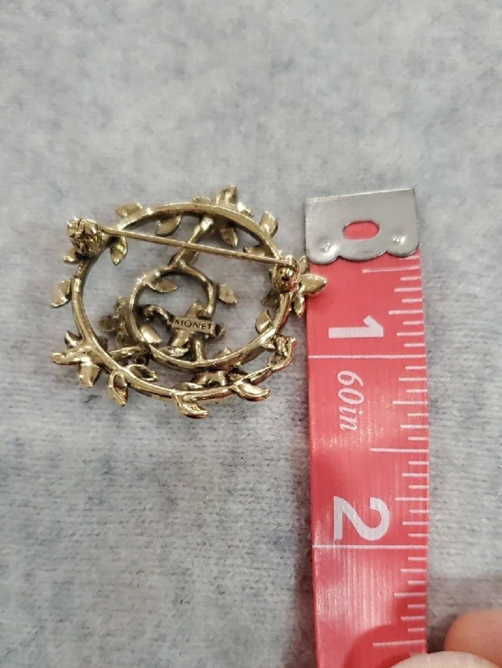 Monet Gold-Tone Floral Circle Brooch with Green, Purple, Blue Stones